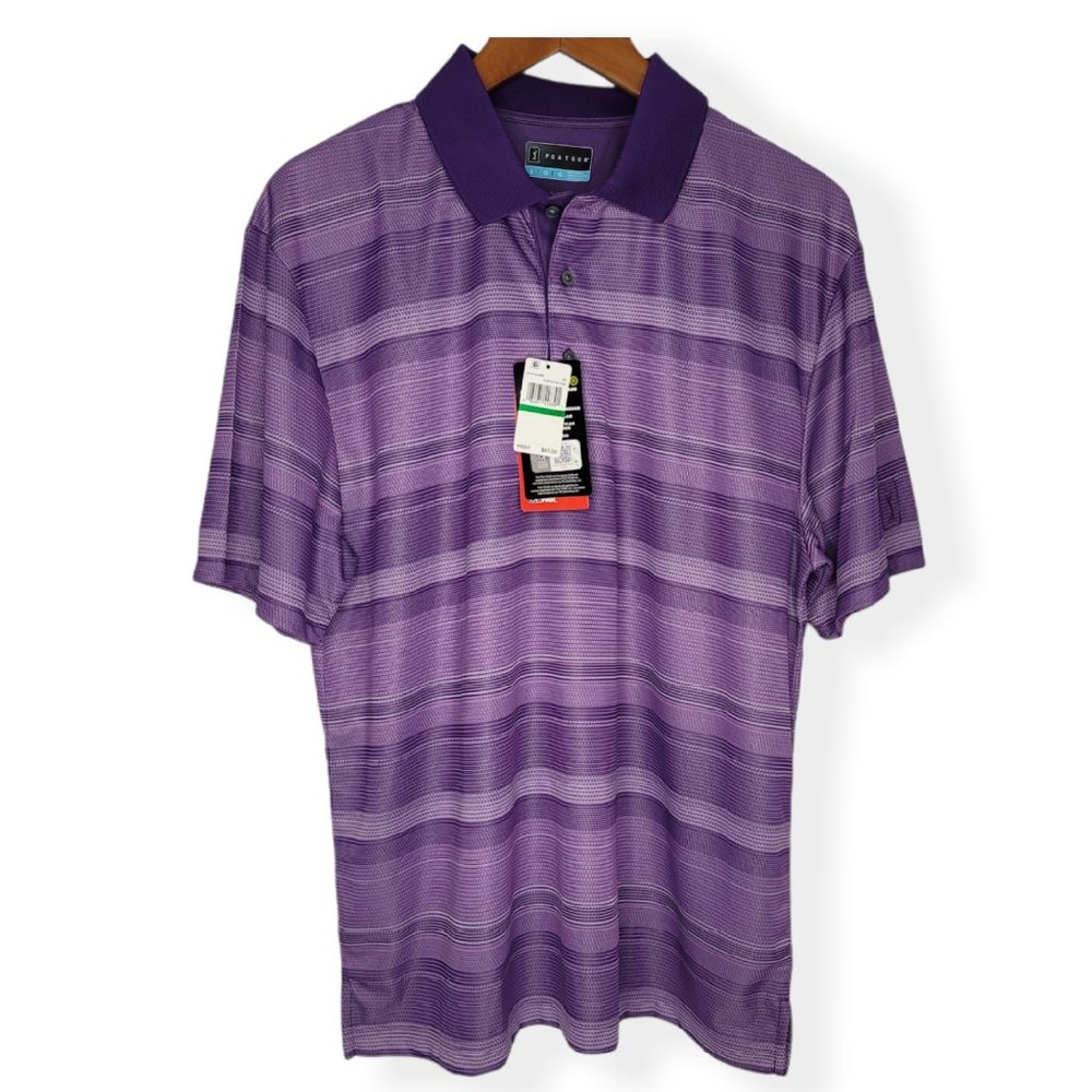 PGA Tour Golf Polo in Purple Striped Print Sz. L